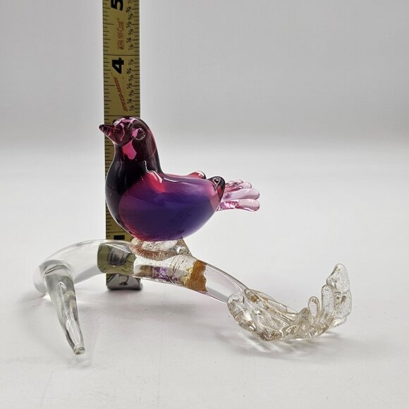 Murano Hand Blown Art Glass Bird Sculpture on Gold Fleck Branch Figurine 3.50 in - Picture 12 of 13
